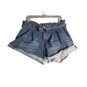 Jessica Simpson Paper Bag Waist Dark Wash Denim Shorts With Belt Womens Size 31